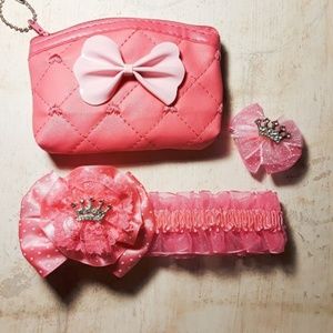 Hot Pink Girl's Headband Barrette Coin Purse Gift